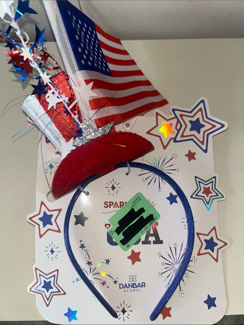 Patriotic Red, White & Blue Party Unisex Headband with Flag NWT